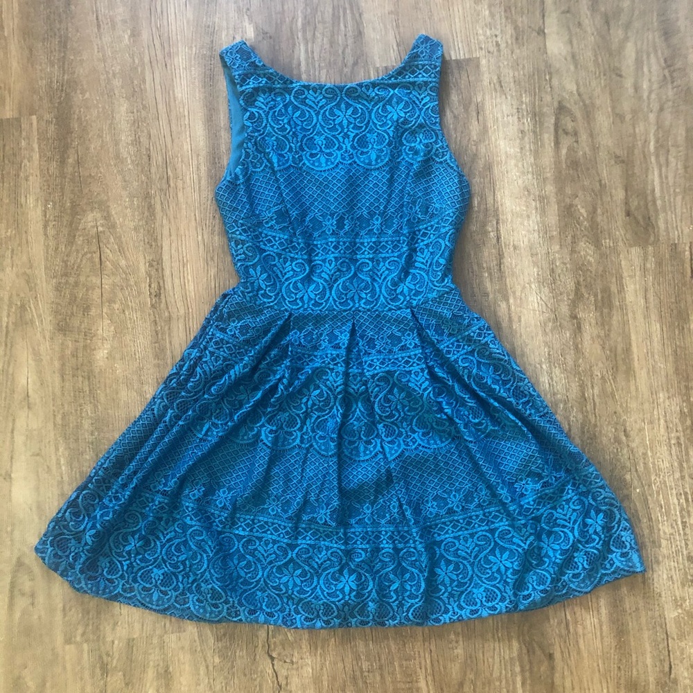 B Darlin Lace Mini Dress in teal